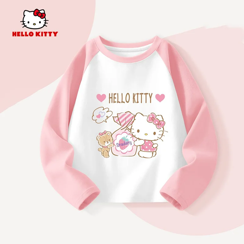 سانريو مرحبا كيتي فتاة بلايز الأطفال القطن الخالص طويلة الأكمام ربيع الخريف Kawaii الكرتون موضة نمط جديد الملابس المنزلية