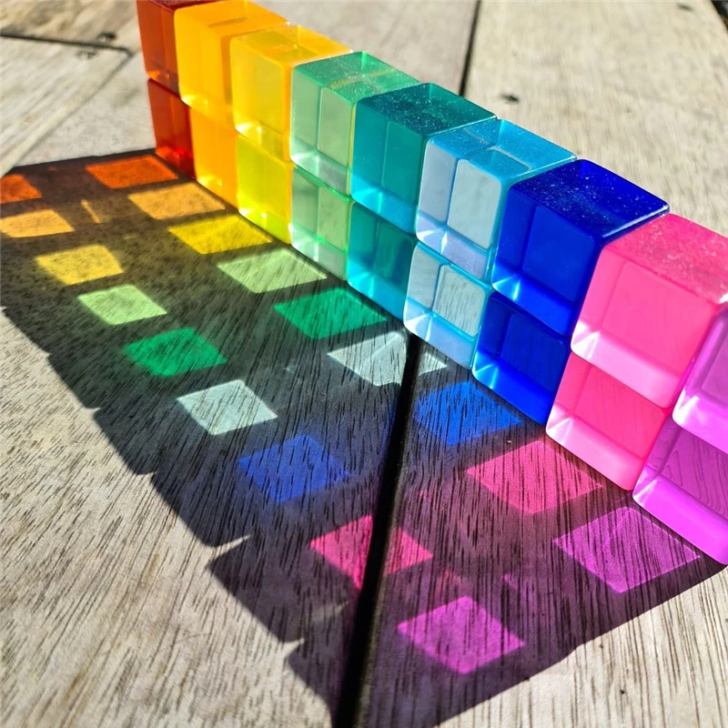 Wooden Houses Lucent Cubes Translucent Blocks Rainbow Acrylic Building Stacking Blocks Open Ended Play Toys for Children Gift