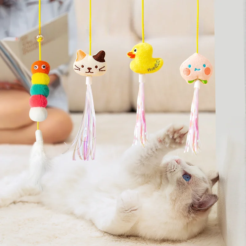 

Cat Toys for Fun Interactive Swinging Hanging Doors Cat Teasing Stick Sticks Feather Bells Teeth Grinding Supplies