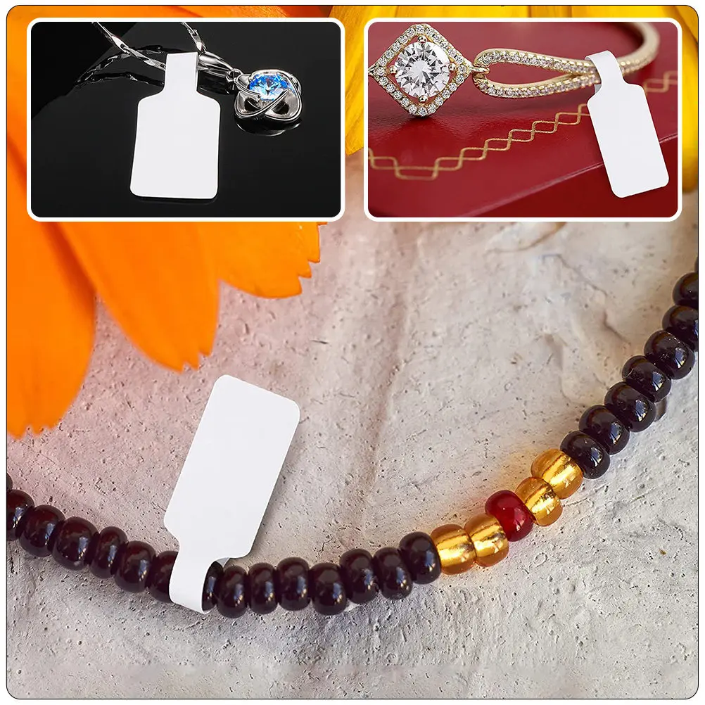 

100Pcs Jewelry Identification Price Tags White Paper Stickers Adhesive Price Labels for Rings Necklaces Earrings Bracelets