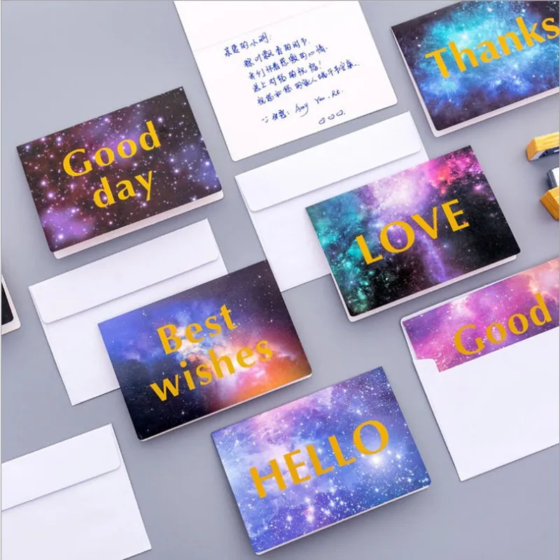 1Pc Birthday greeting card with envelope star Series Message Greeting Card Event Party Invitation Seating Card