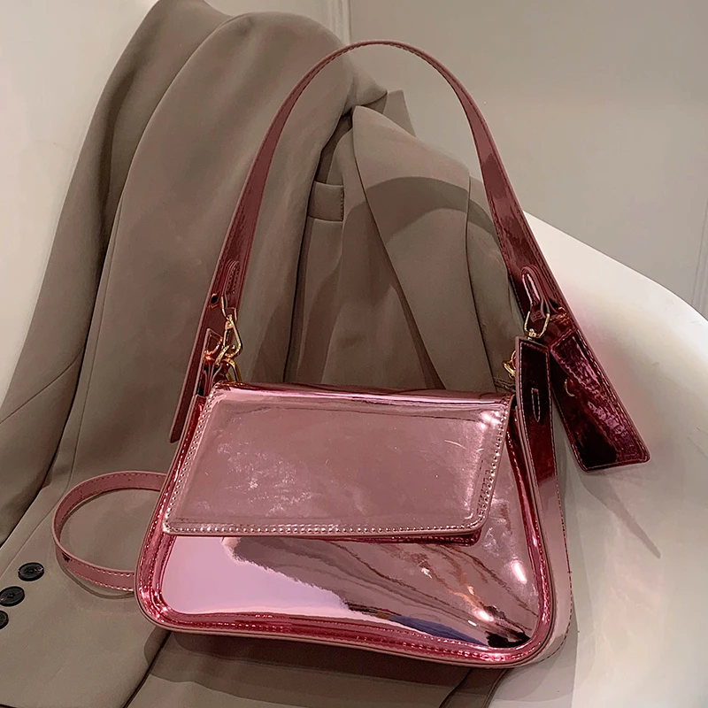 Women Glossy Underarm Bag 2023 New Spring Summer Fashion Small Square Bag High Quality Pu Leather Female Single Shoulder Bag