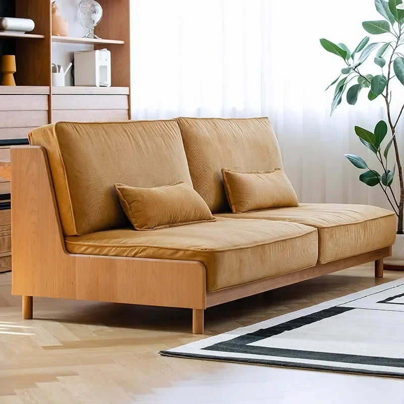 Household living room full solid wood sofa, Nordic cherry wood to the living room desk sofa integrated