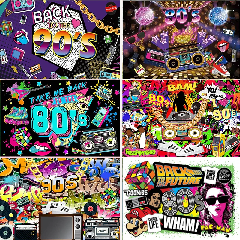 

80s 90s Party Decorations Theme Party Backdrop Photography Graffiti Wall Decor Back to The 80s Retro Hanging Birthday Wall Banne