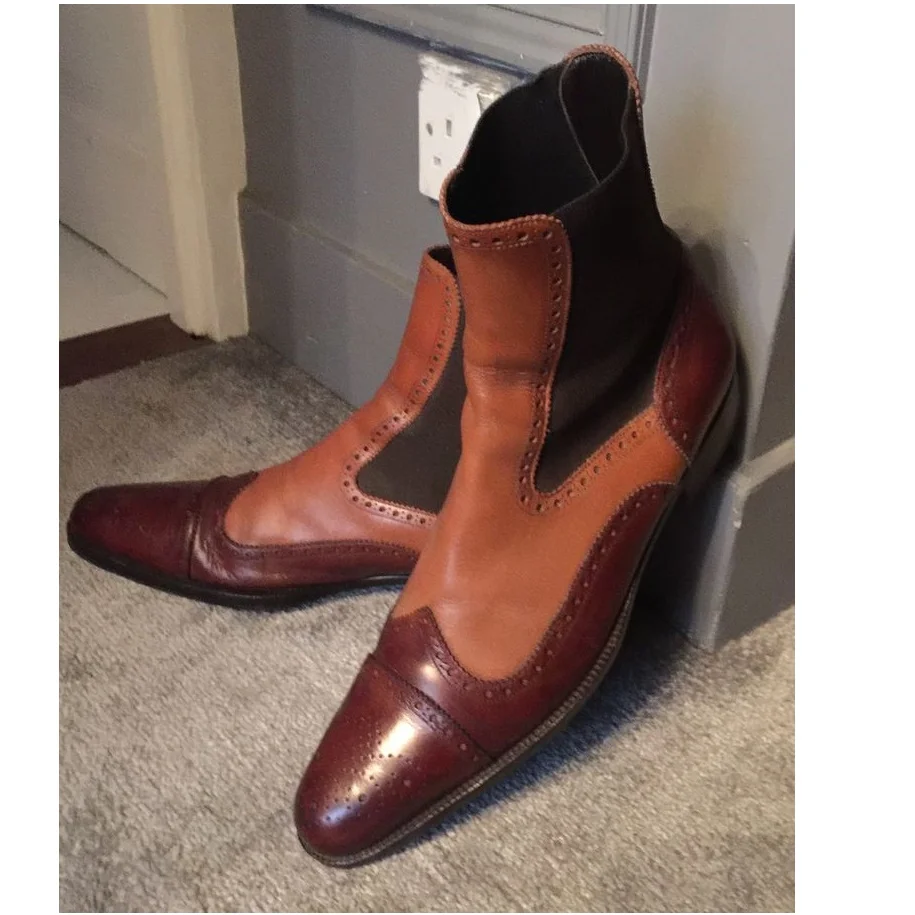 

Brown Mid Calf Patchwork Men Shoes Men's Dress Shoes Shallow Boots High Quality Party Shoes Fashion Big Size 47 Zapatillas Mujer