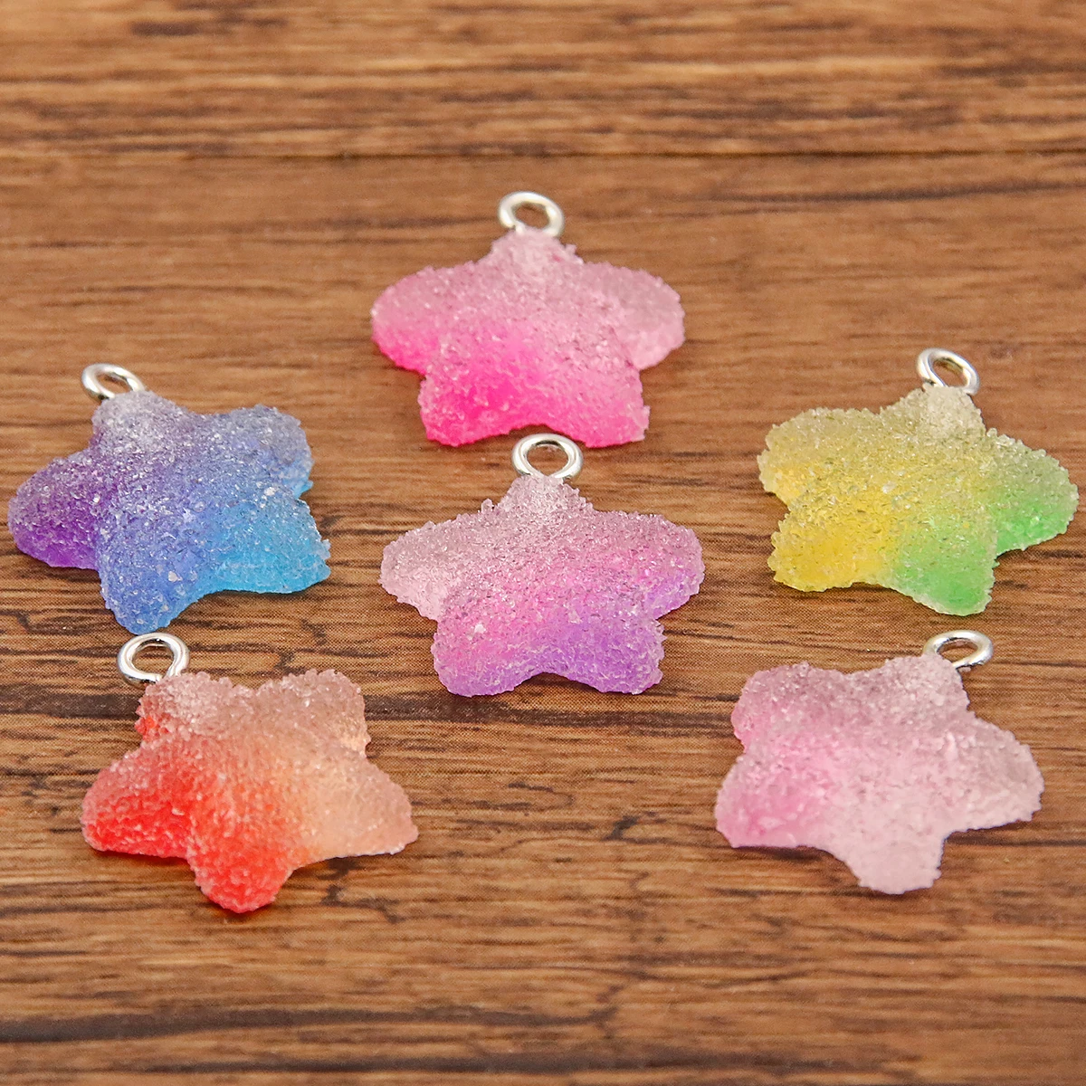 20Pcs 17X20mm Gradient Color Star Charms Resin Cabochons Glitter Gummy Candy Necklace Keychain Pendant DIY Making Accessories