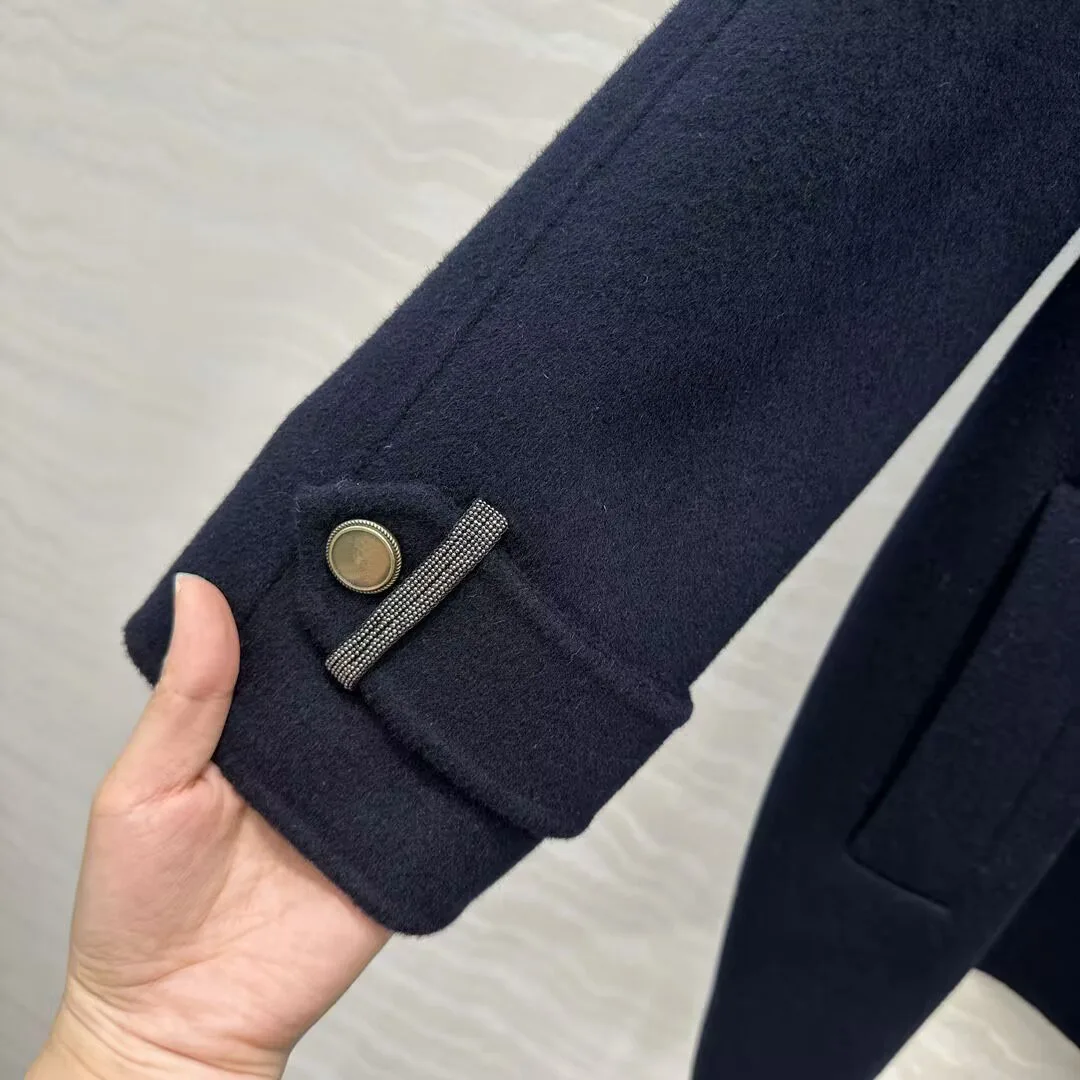 2025 New Winter Cashmere Wool Woolen Overcoat Women Turtleneck Double Breasted Loose A-line Long Sleeve Elegant Fashion Coat