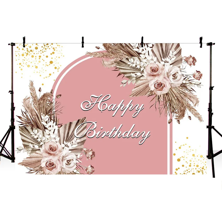 Fondo fotográfico bohemio para fiesta de cumpleaños de bebé recién nacido, decoración Floral de hierba de Pampas