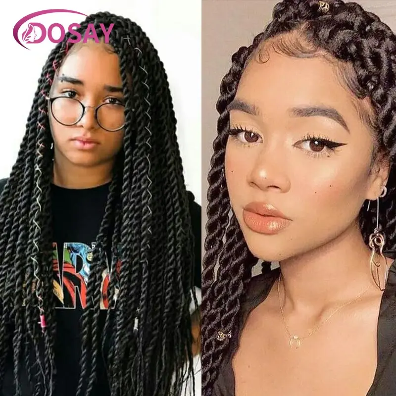 Peruca sintética Full Lace Front para mulheres negras, perucas trançadas senegalesas, caixa sem nós da deusa, 36"