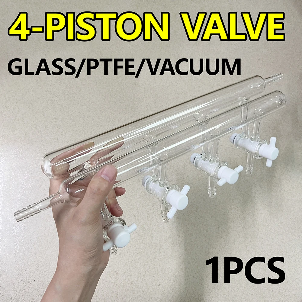 1 piece double row vacuum gas distributor 4-valve glass/PTFE piston high vacuum valve