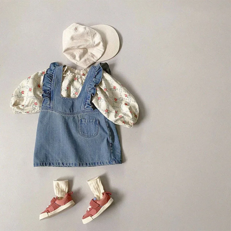 2024 New Baby Girl Sleeveless Denim Strap Dress Infant Loose Corduroy Dress Fashion Girls Casual Dress Kids Princess Clothes