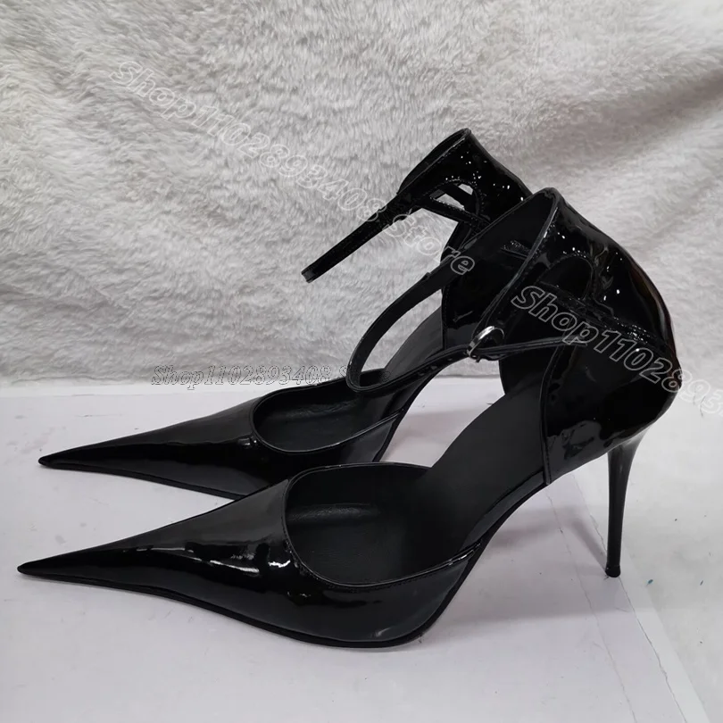 

Черные туфли-лодочки с острым носком и пряжкой на щиколотке, из лакированной кожи, в британском стиле, для вечеринок, женские, сексуальные, 2026 Zapatos Para Mujeres