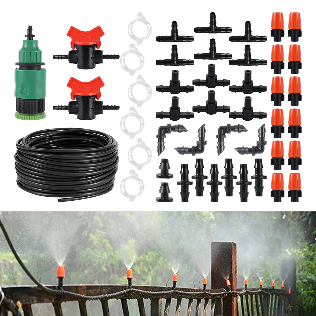 

1 Set 20m Gardening DIY Micro-Spray Irrigation System 20Pcs Orange Sprinkler Nozzle Orchard Lawn Irrigation Atomization Cooling