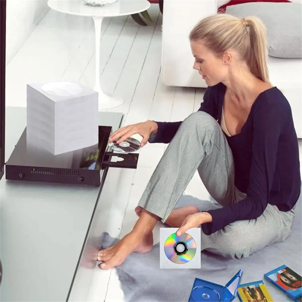 REST 200PCS White Paper CD Sleeves, DVD Sleeves Envelope, CD Sleeves Envelope Holder with Window Cut Out and Flap