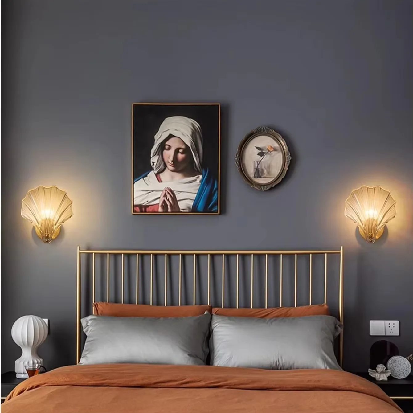 Simple Glass Shell Wall Lamp Bedroom Living Room Corridor Wall Light E14 Bedside Lamps Indoor Decoration Fixtures