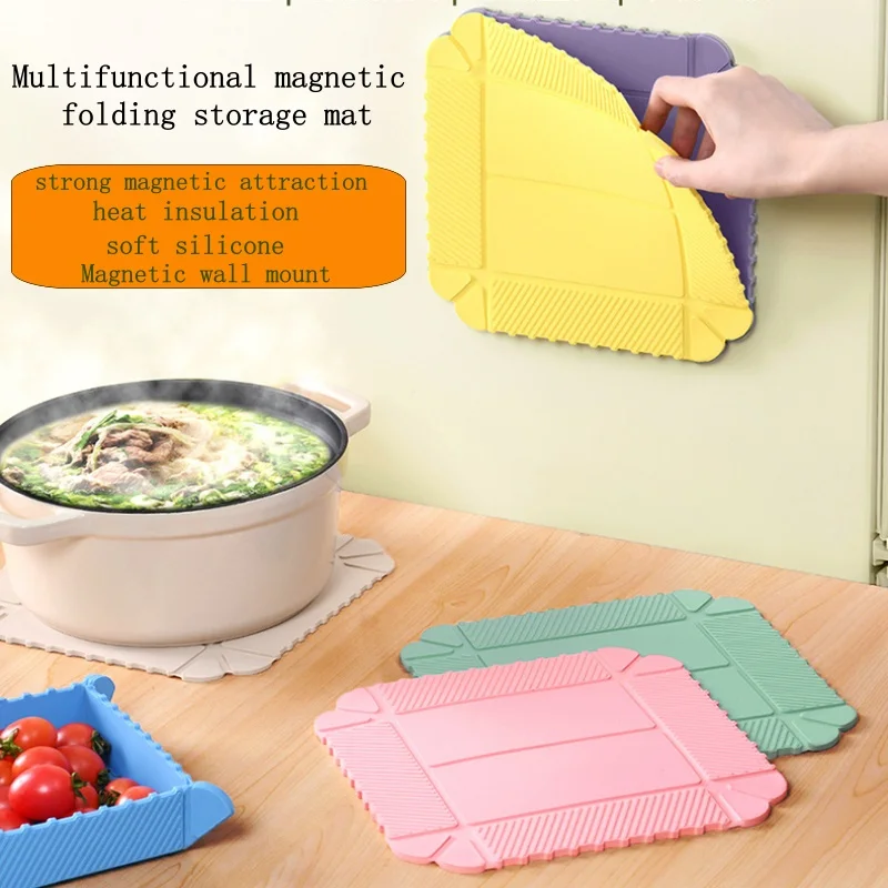 Reusable Silicone Magnet Folding Storage Box Heat Insulation Thicken Placemat Food Snacks Storage Case Collapsible Camping Bowls