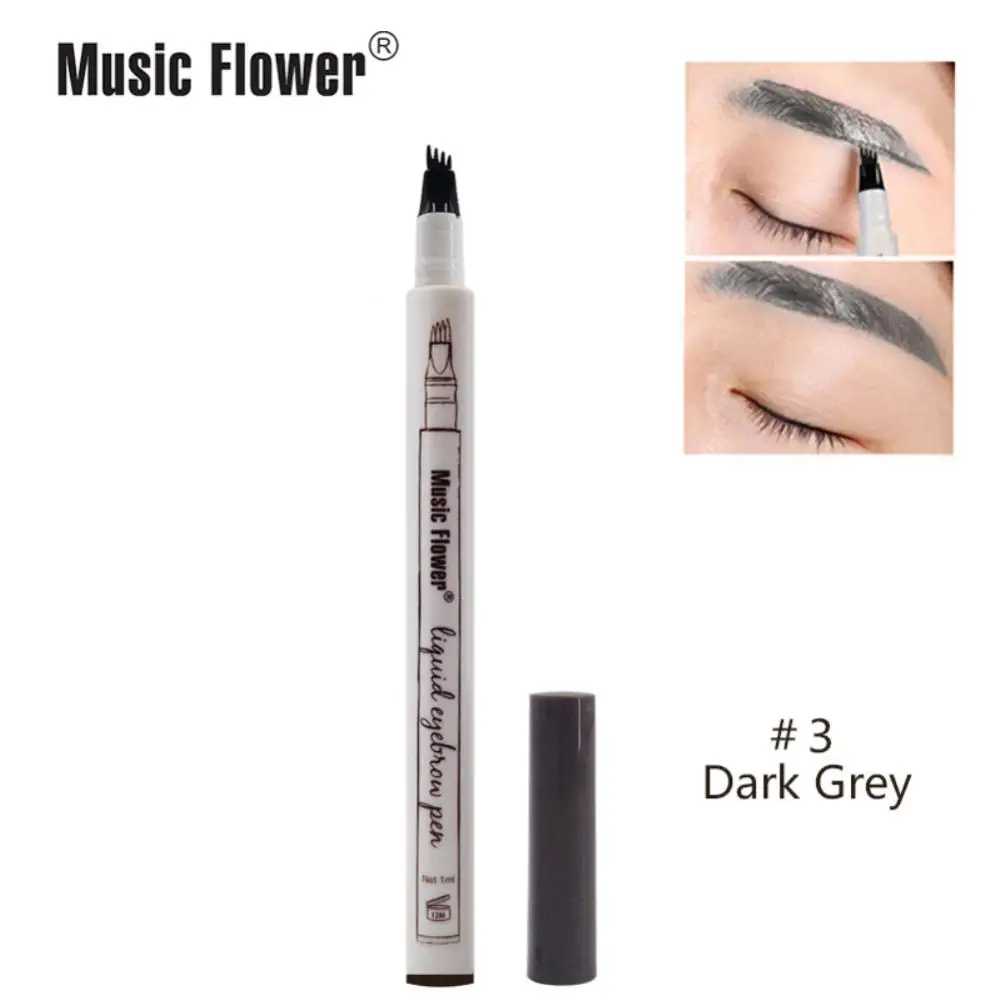 Musik Blume 4 Farben Microb lading Augenbrauen Tattoo Stift Tönung natürliche langlebige wasserdichte braune Gabel Spitze Augenbrauen stift