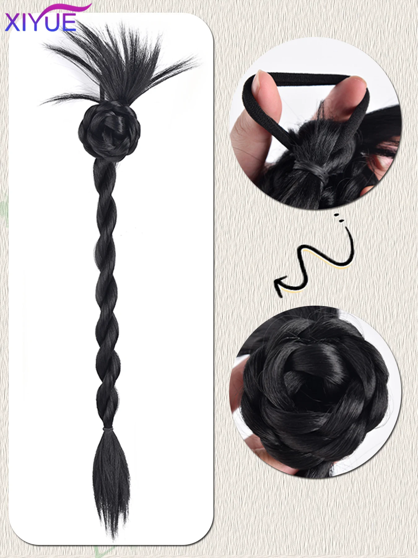 XIYUE New Chinese Style Twisted Braid With Chicken Feather Hair Bag Claw Clip Ponytail Gentle Side-tied Braided Ponytail Wig