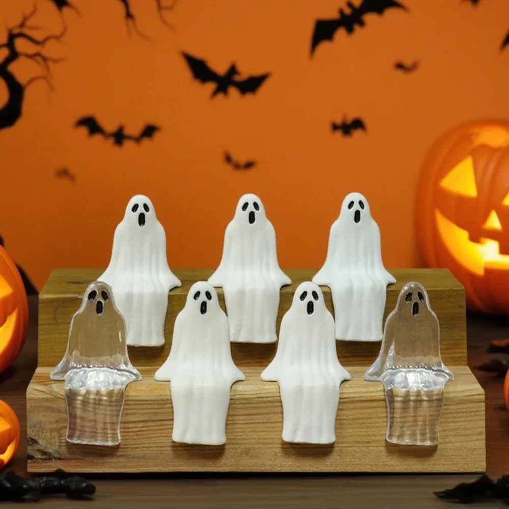 20pcs Sitting Pose Halloween Ghost Decoration Cute Mini Joy Garden Ghost Ornament Transparent Creative Ghost Statue Decorations
