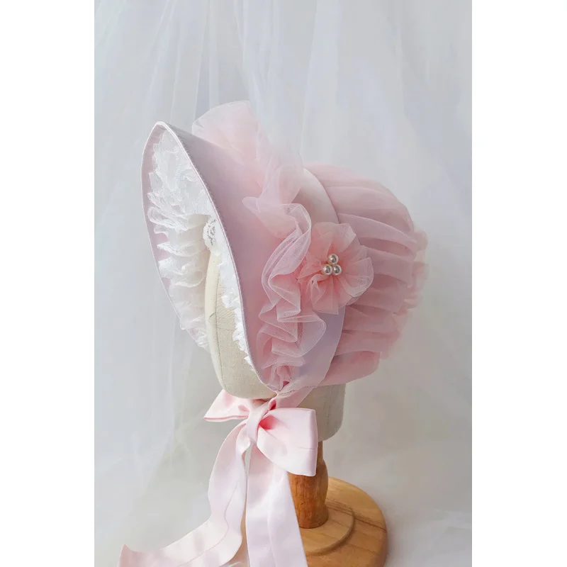 Elegant Bonnet Cap Vintage Lolita Victorian Lace Ruffles Hat Cosplay Accessories