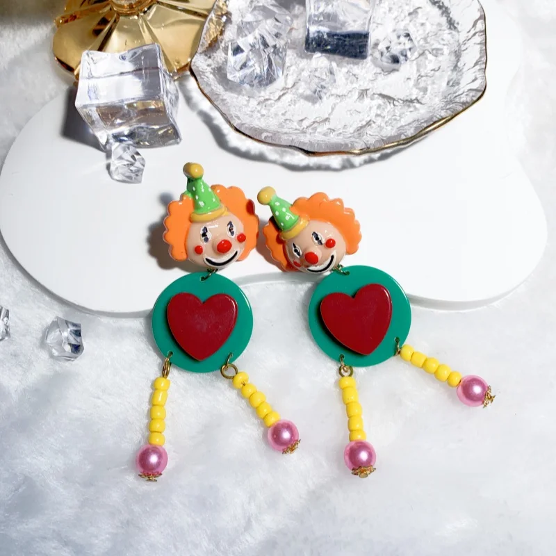 Handmade Funny Cute & Whimsical Color Acrylic Beads Clown Earrings For Girls Halloween Party Women's Fashion Statemen Jewelry