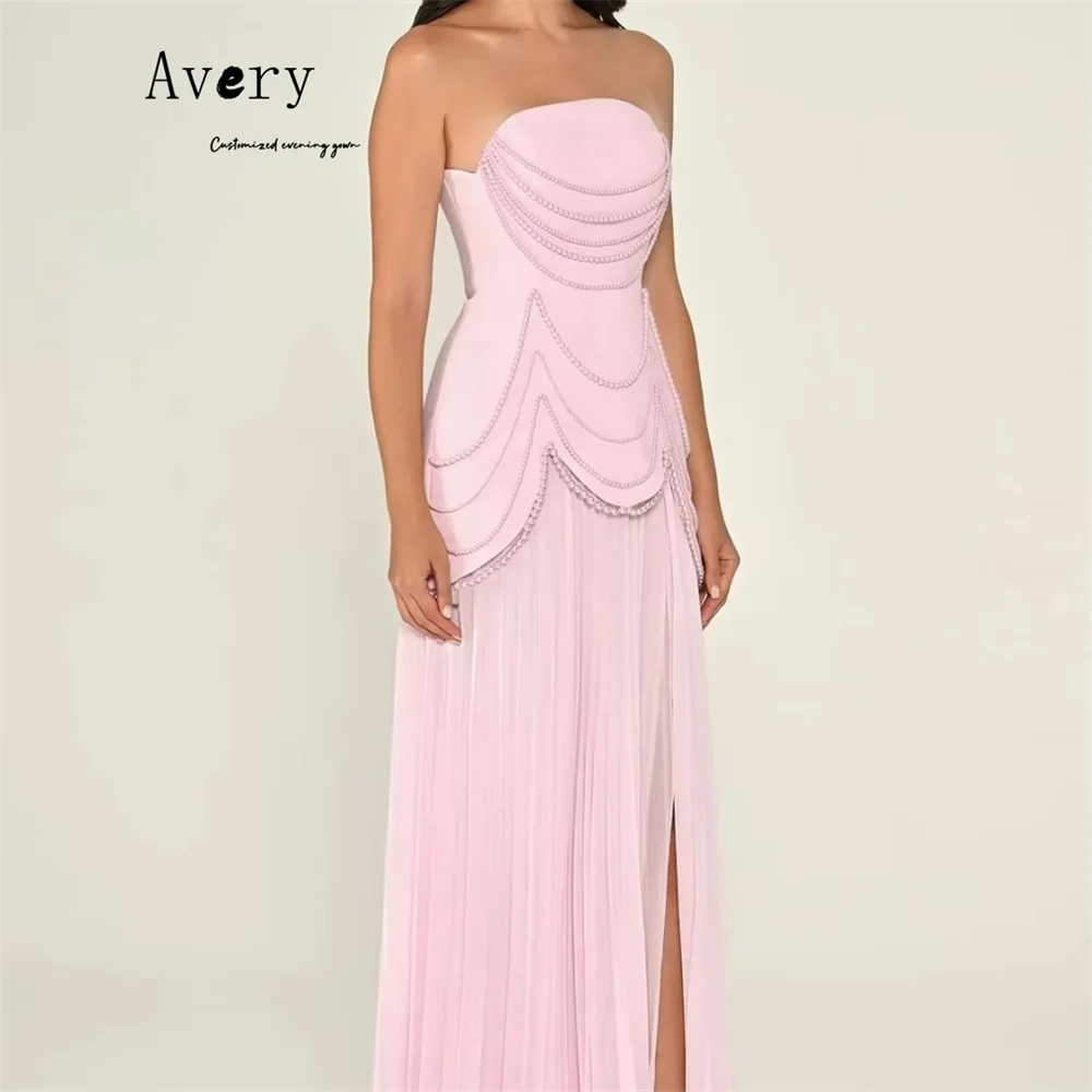 Avery Custom Rosa Perlen Seitenschlitz Schulterfrei Damen Abendkleid für Hochzeiten Damenkleider für Hochzeit Party Elegant