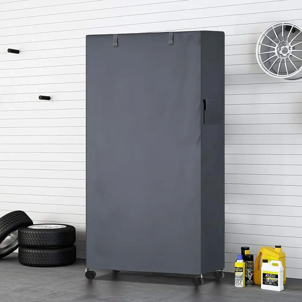 غطاء رف سلكي خارجي مقاوم للماء والغبار باللون الرمادي 600D، غطاء رف تخزين عالي التحمل 36 × 24 × 72 مع سحاب