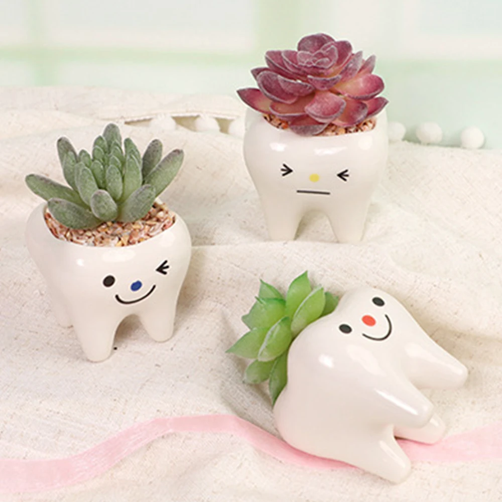 Cute Tooth Flowerpots Ceramic Garden Pots Planters Succulent Cactus Vases Decor Home Garden Decorative Tabletop Plant Pot