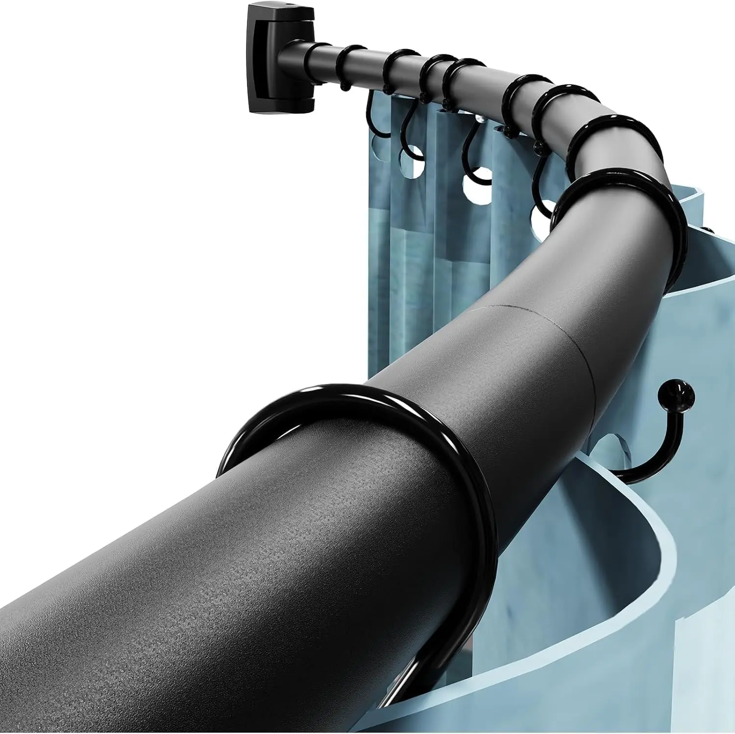 

Curved Shower Curtain Rod, 43-78 Inches Adjustable Rustproof Shower Rod for Bathroom, Black