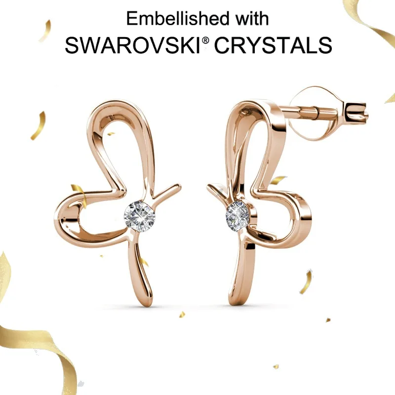 

Daisini 925 Sterling Silver Butterfly Earrings with Swarovski Crystals for Women Insect Design Fine Jewelry Rose Gold Plated