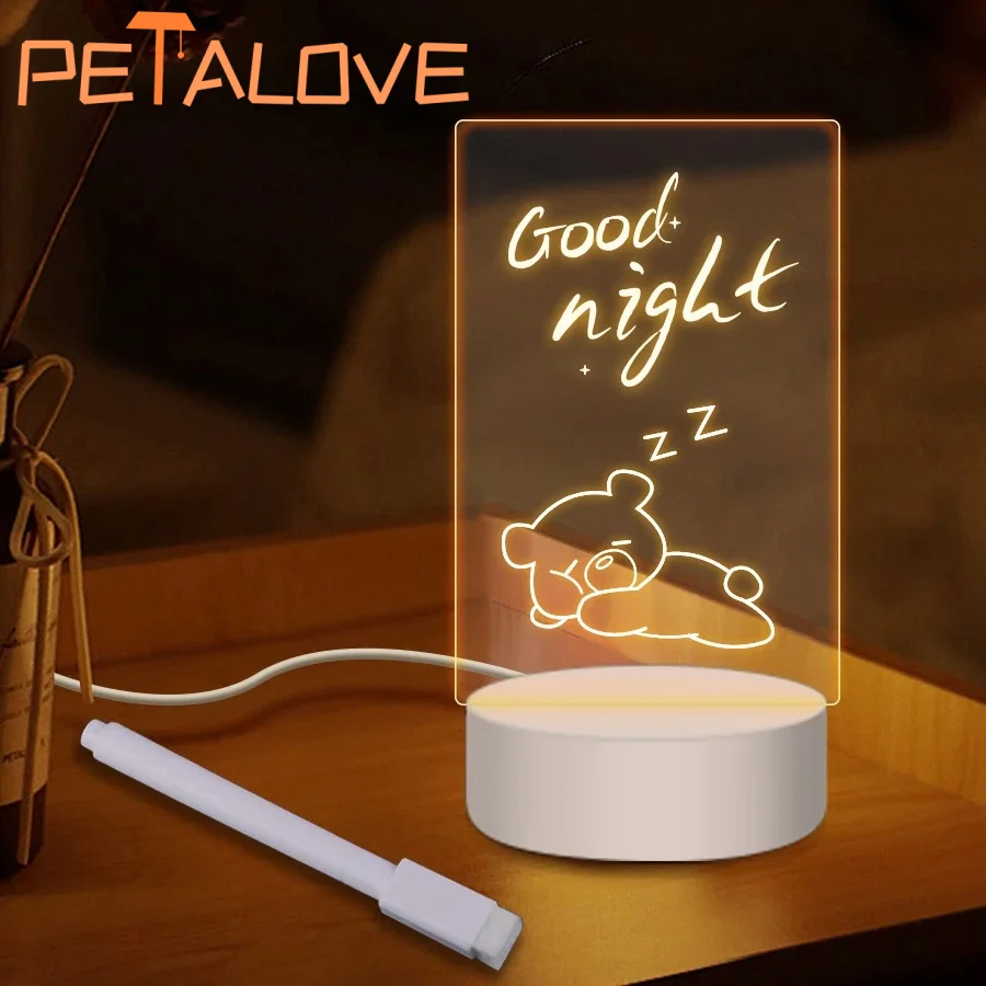 Veilleuse LED créative pour enfants, tableau d'affichage réinscriptible par USB, lumière chaude et douce, décoration pour petite amie