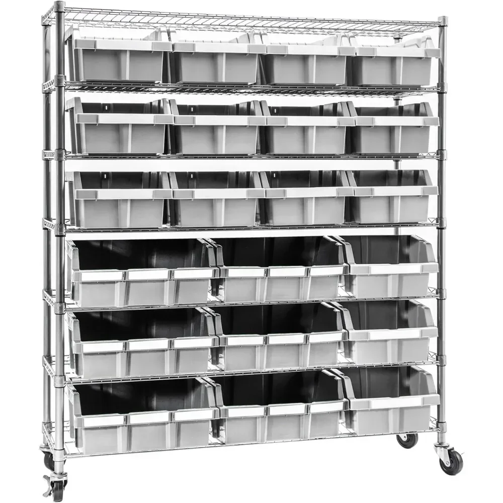 Heavy Duty NSF Bin Rack Solid Steel Wire Shelving Storage Unit, Patented Organizer for Garage, Warehouse