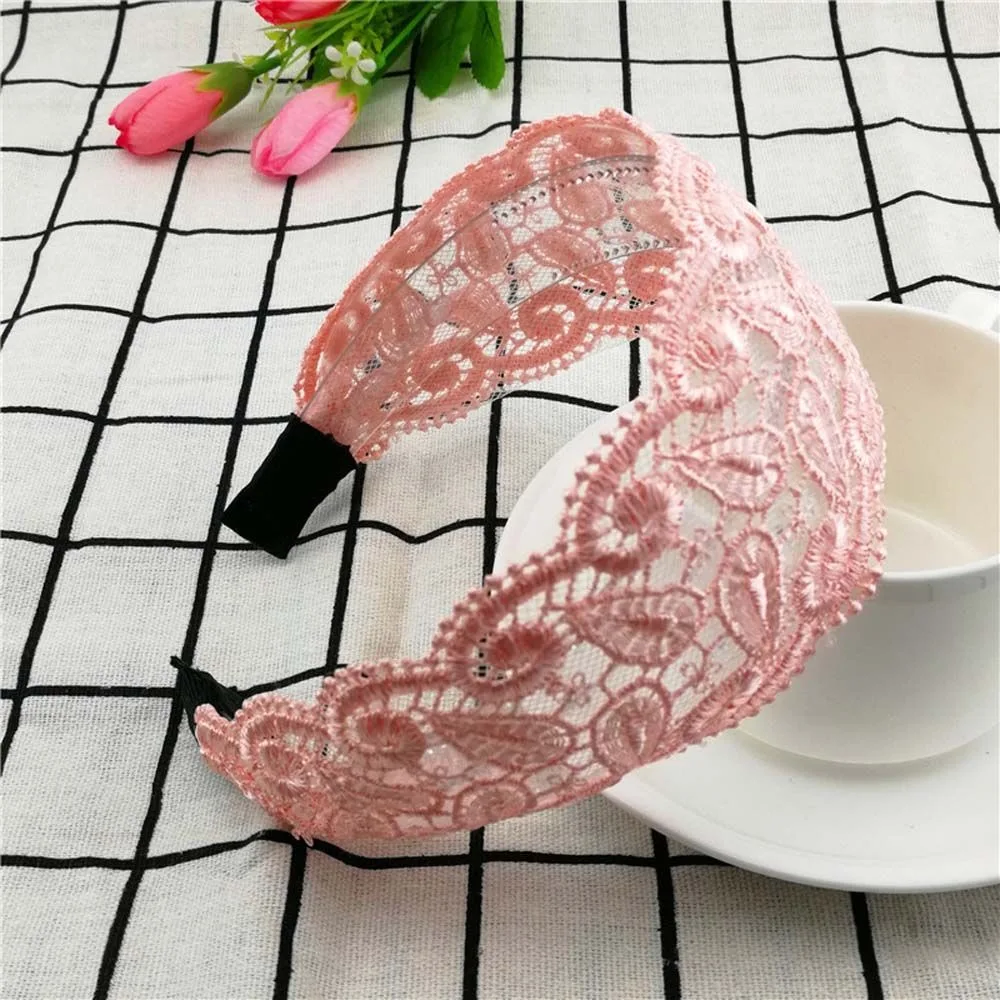 عصابة رأس جانبية واسعة بزهور مجوفة للفتيات والنساء ، أربطة شعر دانتيل ، لفافة رأس كورية ، طوق شعر جميل ، للنساء