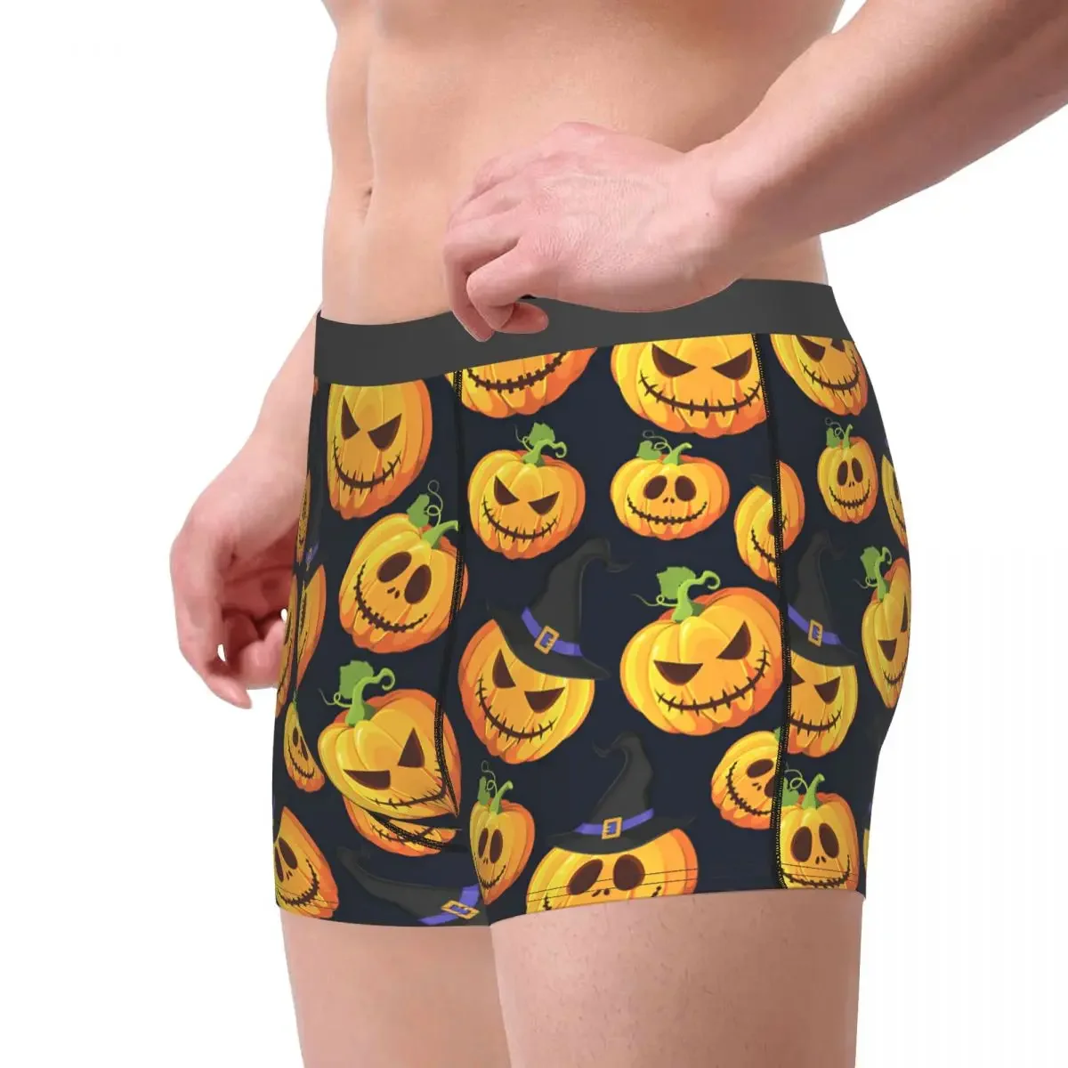 Halloween Pumpkin On Black Background With Witch Hat Underpants Breathbale Panties Male Underwear Print Shorts Boxer Briefs