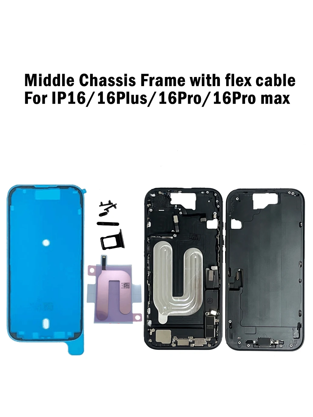 Voor iPhone 16 Pro Max 16 Pro Plus 16 Plus Midden Chassis Frame Bezel Behuizing + Zijknop + SIM Lade achterkant Reparatie Vervanging - afbeelding 2