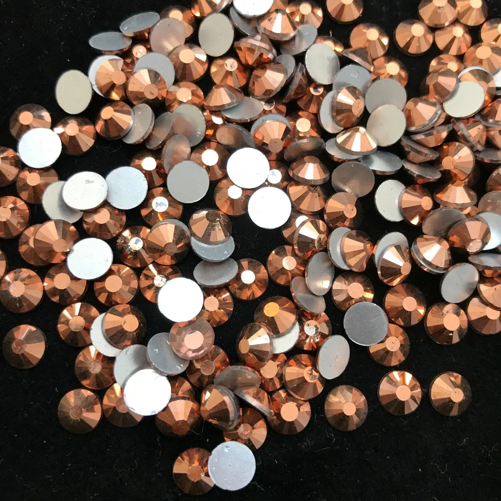 Rose Gold Glue on Glitter Flatback Glass Crystal Non Hot fix rhinestone For Gymnastics Clothes Shoes 3D Nail Art Decoration