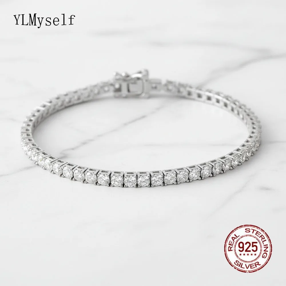 

YLMyself 925 Sterling Silver Tennis Bracelet - 3mm Moissanite Diamond, Classic Chain Jewelry Gift for Women 16/17/18cm