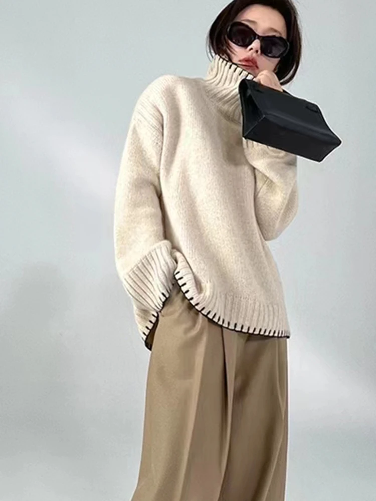 Women's Soft Nuoshan Cashmere Sweater, High Neck, Thick Sweater, Loose Knit Bottoming Shirt, Plus Size, European Goods