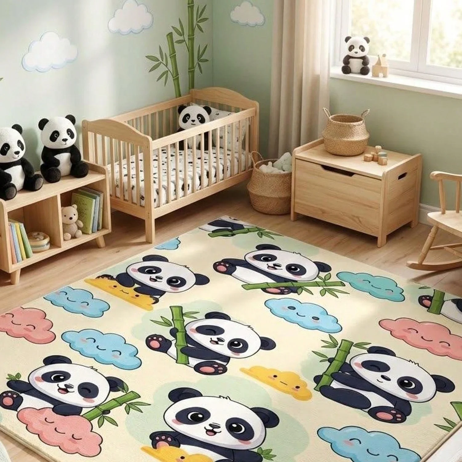 Play Mat - Panda-patroon babykamertapijt, jungle dieren speelkleed, schattig
