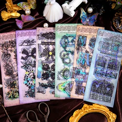 3 pcs Vintage Bronzing laser PET Flat Sticker Decorative Adhesive Diy Hand Account Scrapbooking material junk journal supplies