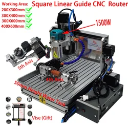 Mini Guide Linéaire Carré 6040 5 Axes 1500W USB CNC Machine 3040 4 Axes en Métal Routeur à Bois pour le Travail de Calcul Course Z 120mm