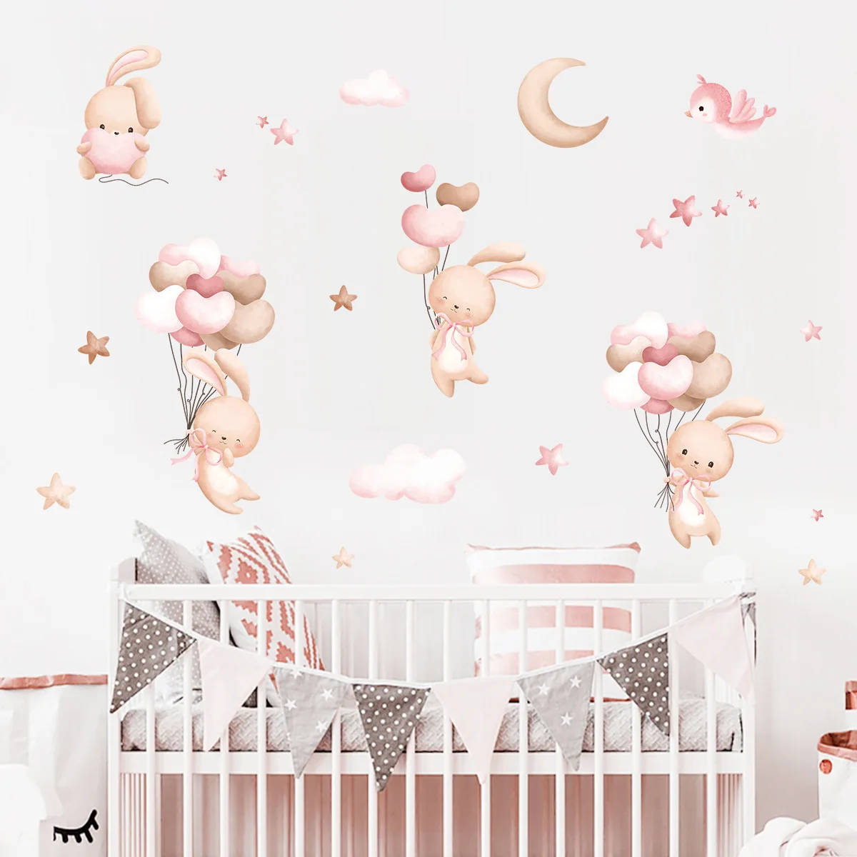 Pink Cartoon Bear Balloon Wall Stickers for Kids Room Decoration Baby Girls Baby Boys Room Wall Decals Kindergarten Nursery Room
