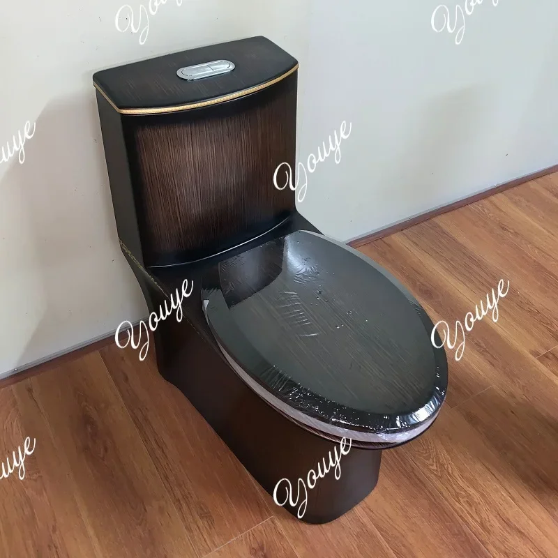 J High-end Black Personalized Toilet Siphon One-piece Toilet Ceramic Color Wood Grain Retro Toilet Water Saving