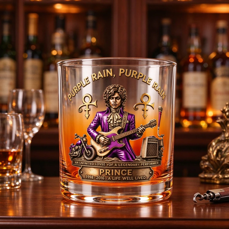Glass Whiskey Cup with Music Theme Decal Artwork Creative Bar Decoration Collectible Drinkware