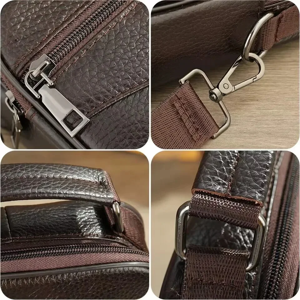 Bolso de mano pequeño de cuero genuino para hombre, bandolera de viaje fácil, bolso de mensajero de calidad Natural, color negro