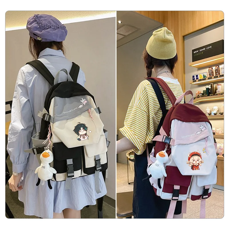 Genshin Impact Klee Venti Mochila, Custom Canvas Shoulder Bag, Saco de escola, Laptop Bag, Viagem Mochila, Adolescente, Meninos e Meninas Presente