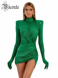 VC Luxury Women Dresses For Women Long Sleeve Gloves Velvet Mini Dress With Sequins Elegant Party Vestido