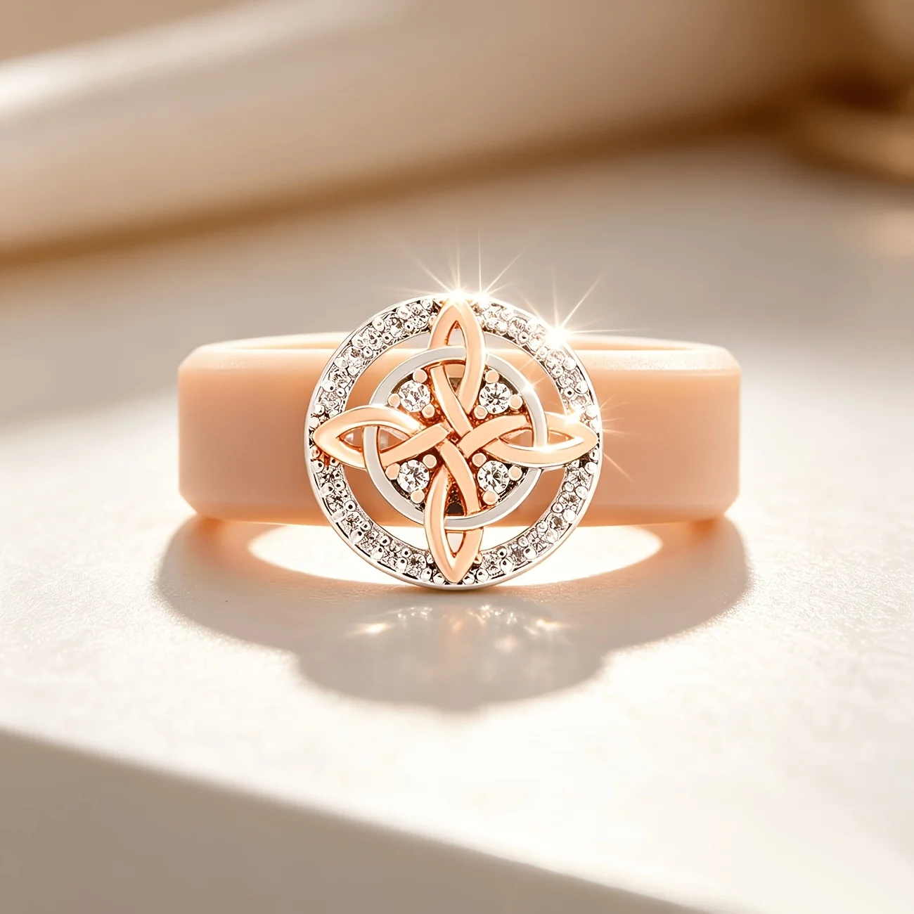Khaki Silicone Wedding Band for Women  Witch Celtic Knot CZ Irish,Comfort Daily Wear Jewelry Gift