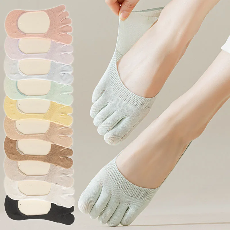 

Women Toe Socks Fashion Breathable Summer Ultrathin Five-finger Sock Invisible Cotton Candy Color Ladies girl 5 Finger Boat Sox