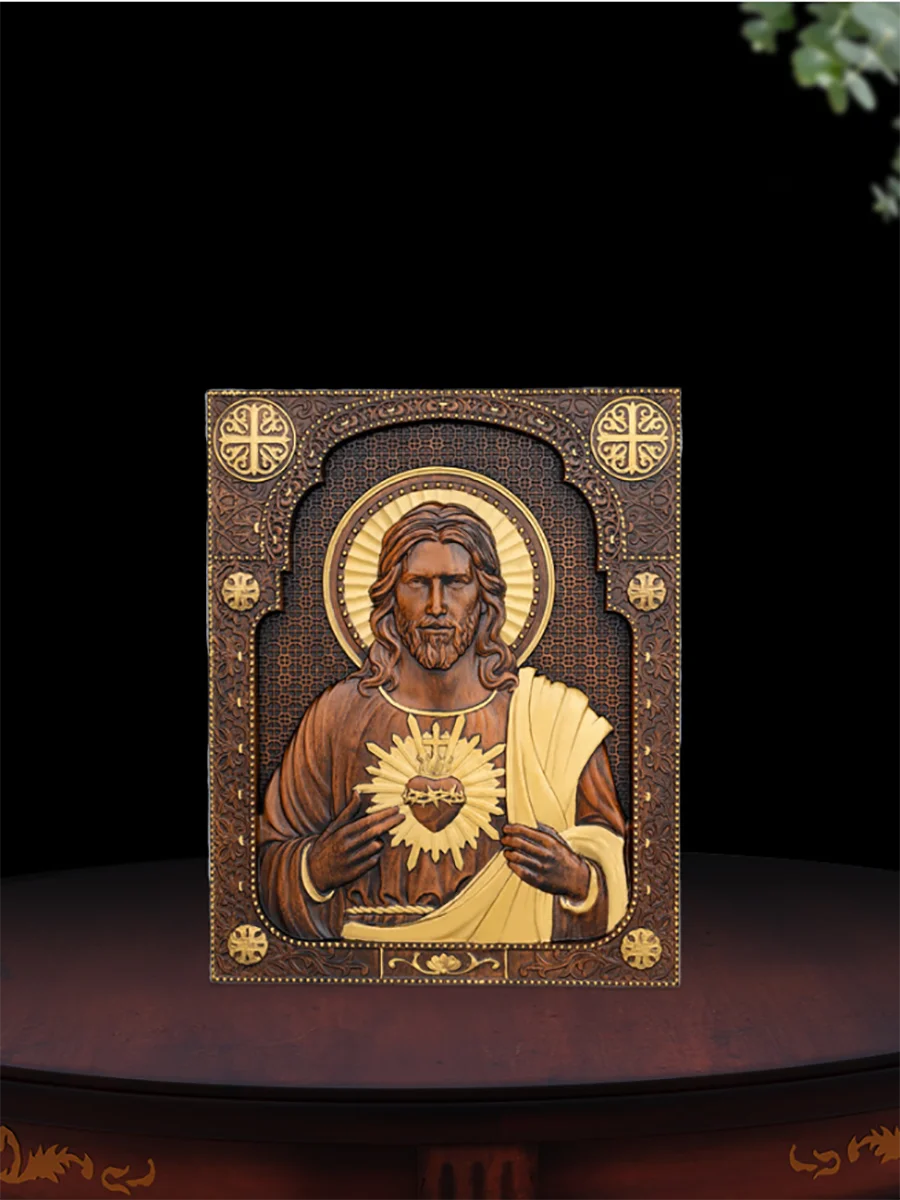 Handmade Wooden Sacred Heart Statue - Religious Wall Art Plaque, Catholic Christian Home Decor, Church Altar Wood Carving, Jesus